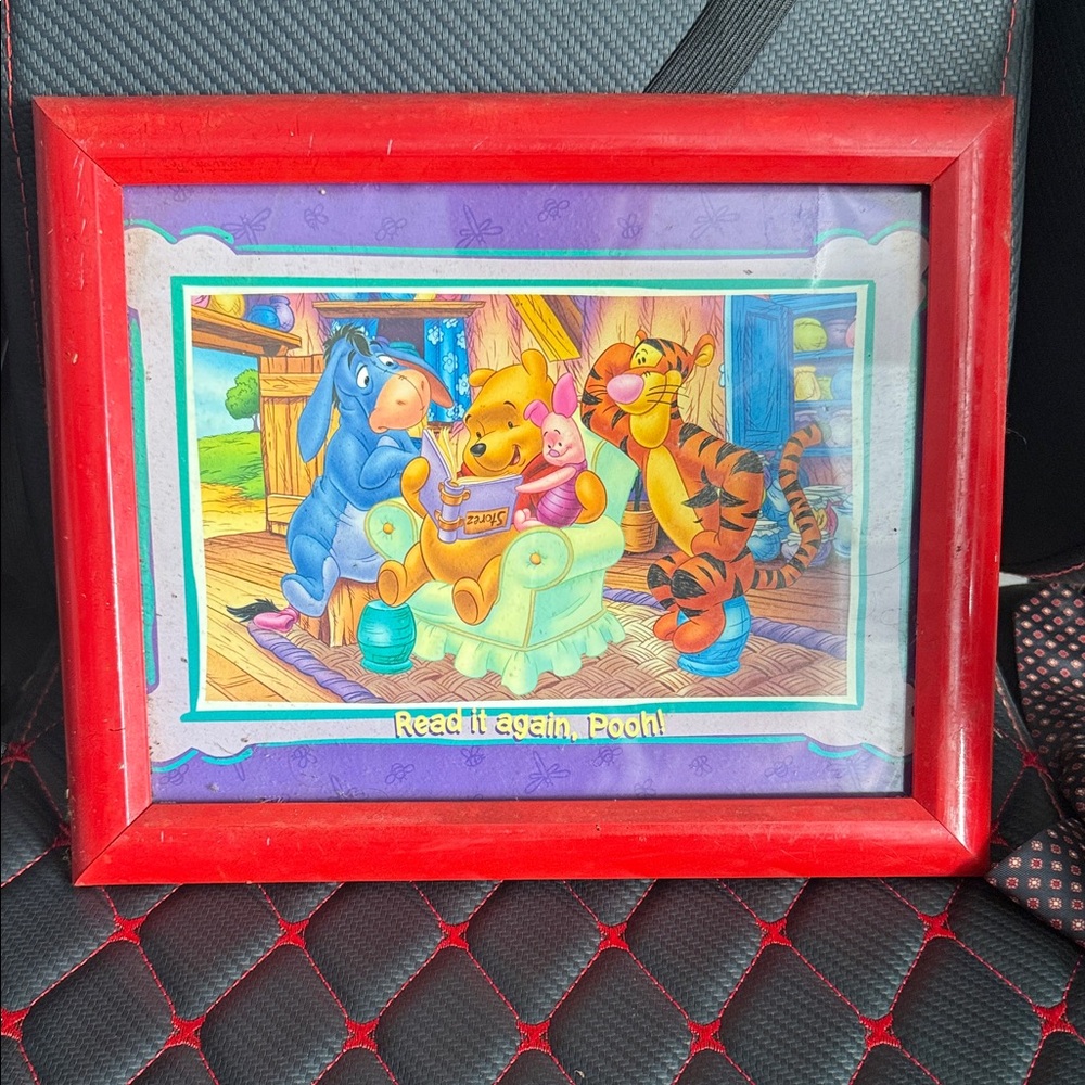 Disney Red Framed Winnie the Pooh and Friends Art